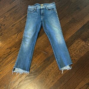 MOTHER Blue Frayed Hem Jeans